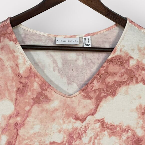 Susan Graver Tunic Top Women Size L Pink Tie-Dye Watercolor Kangaroo Pocket C13 - Picture 2 of 14